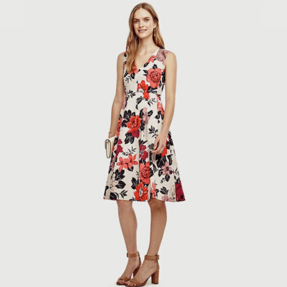 Ann Taylor - Petite Sundrenched Floral Flare Dress in Pink & White 0P
